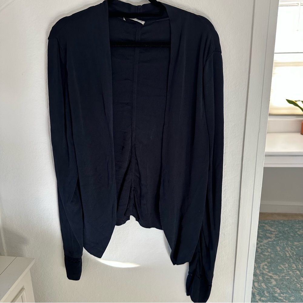 M.M. LaFleur Navy Cardigan Sweater Eyelet Cuff Detail